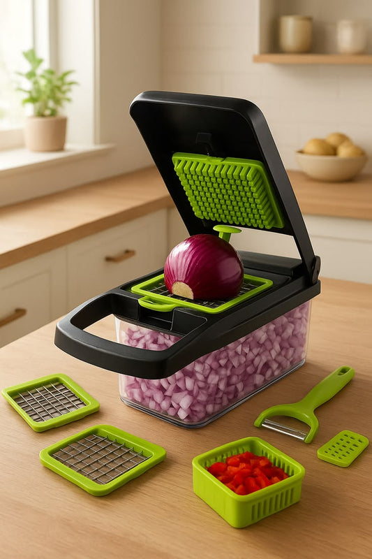 16 in 1 Multifunctional Vegetable Chopper & Slicer - Manual Kitchen Cutter for Salad, Onion, Potato & Fruits