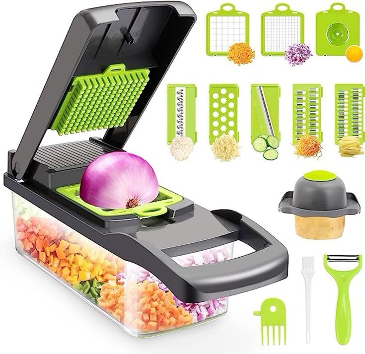 16 in 1 Multifunctional Vegetable Chopper & Slicer - Manual Kitchen Cutter for Salad, Onion, Potato & Fruits