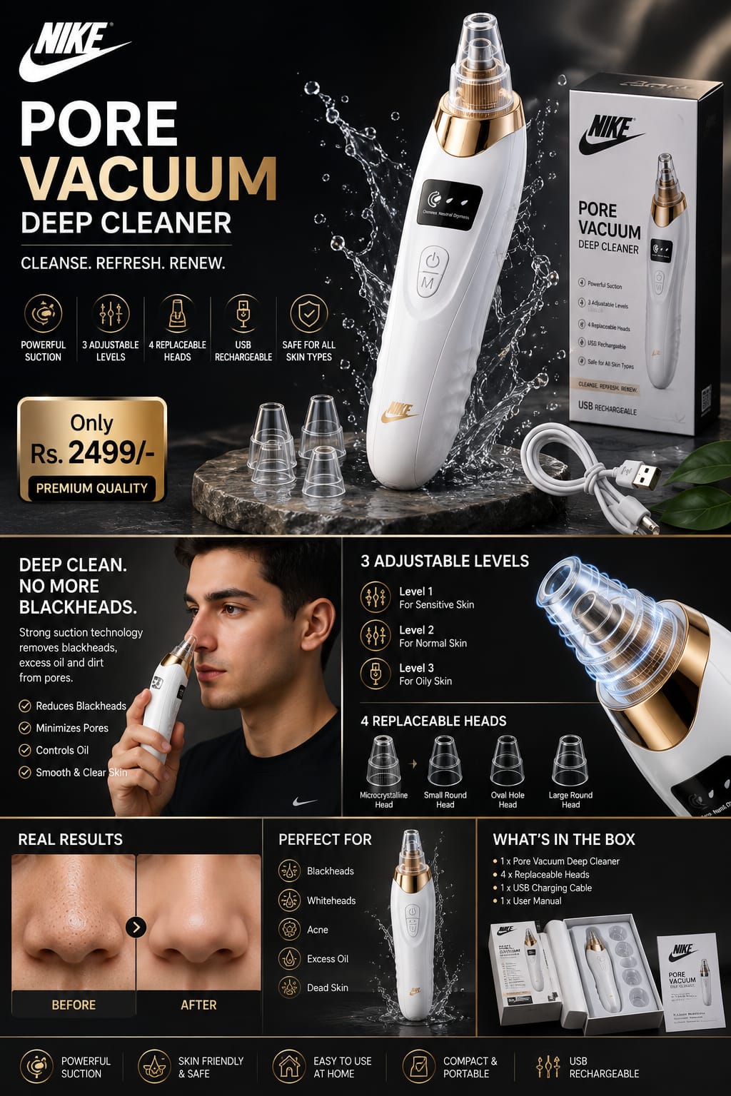 Level Blackhead Remover & Pore Vacuum – USB Facial Cleansing Device